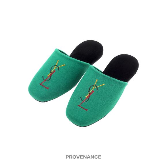 🔴 Yves Saint Laurent YSL Logo Slipper - Green Velour - Picture 2 of 6